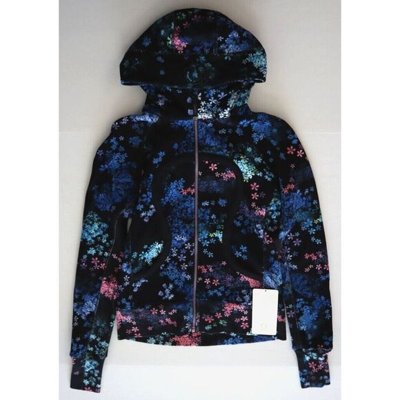 Lululemon W4C68S Women's Sz 8 Black Floral Scuba L/S Full Zip Hoodie RARE - Picture 13 of 14